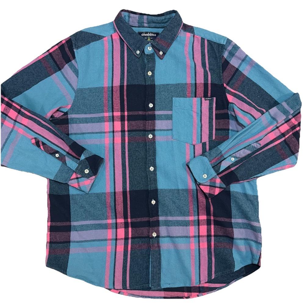 Chubbies‎ Mens XL Blue Pink Heavy Flannel Button Down Shirt